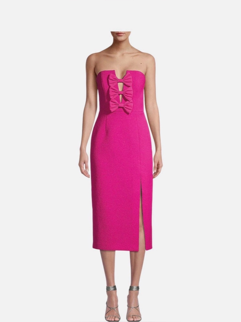 Rebecca Vallance Strapless Bow-Front Midi Dress in Fuchsia